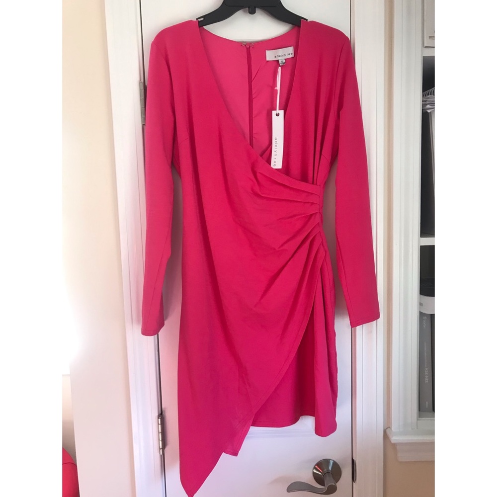 NWOT Hot Pink Long Sleeve Faux Wrap Dress